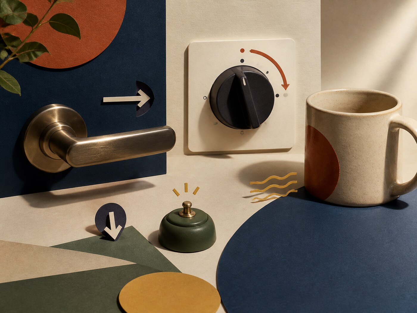 Everyday handles, controls, and objects illustrating affordances and feedback
